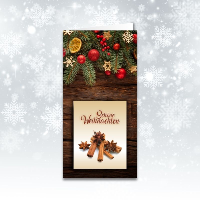 Weihnachtskarte Holzdekor mit Zündholzbriefchen im Set