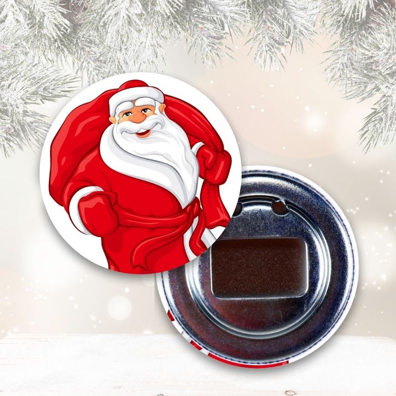 Weihnachts-Flaschenöffner im Buttonformat