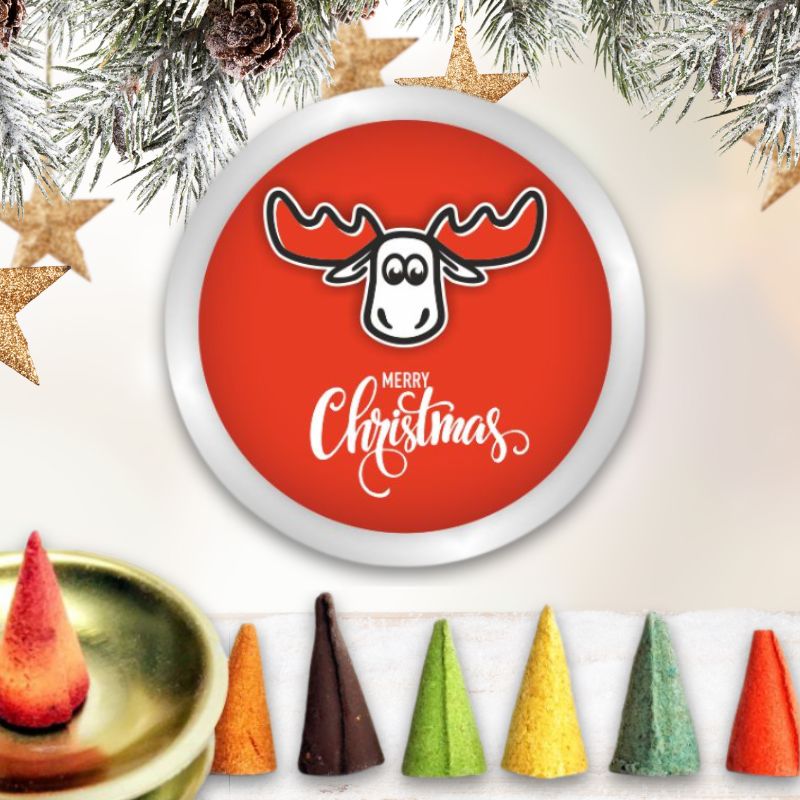 6er-Set Räucherkerzen in Dose mit Glimmschale - Motiv: Merry Christmas