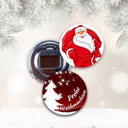 Weihnachts-Flaschenöffner im Buttonformat