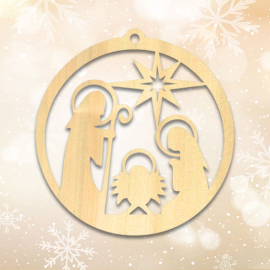 Moderne Krippe - Holzanhänger für den Weihnachtsbaum