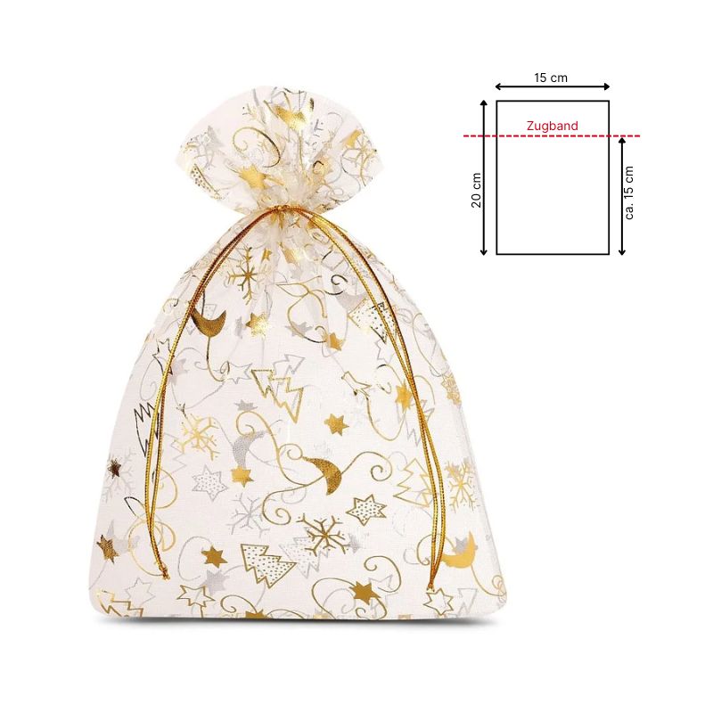 Weihnachtliche Organzasäckchen Gold