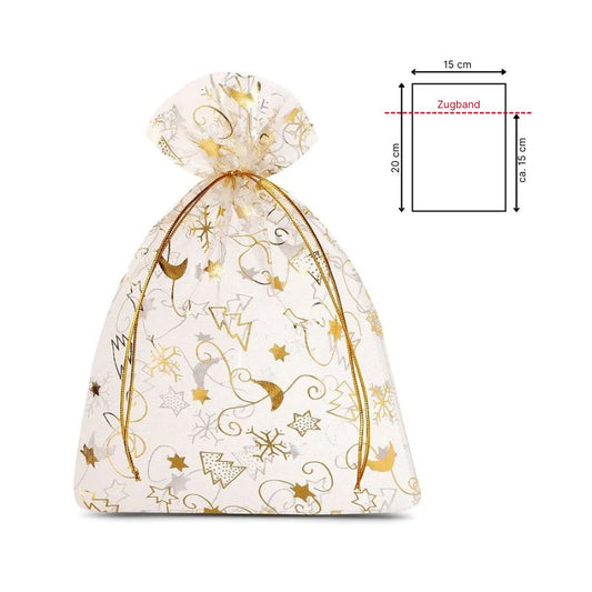 Weihnachtliche Organzasäckchen Gold
