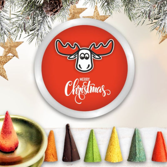 6er-Set Räucherkerzen in Dose mit Glimmschale - Motiv: Merry Christmas