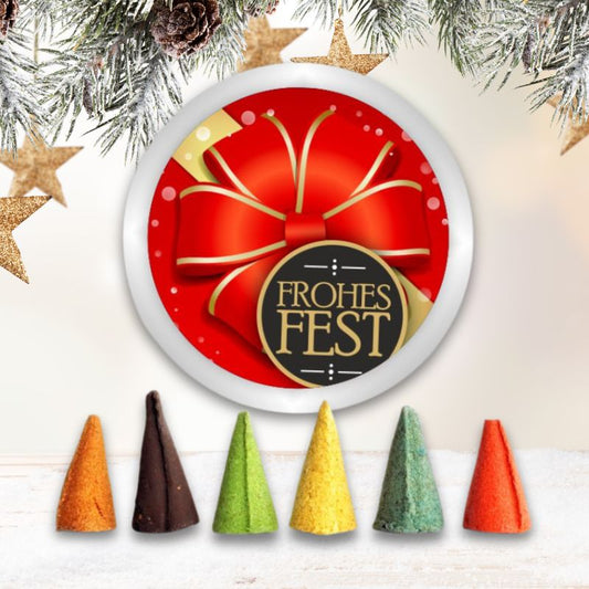 Räucherkerzen 6er-Sets in kleiner Dose - Motiv: Schleife