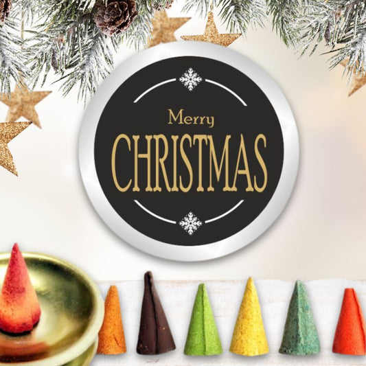 6er-Set Räucherkerzen in Dose mit Glimmschale - Spruch: Merry Christmas