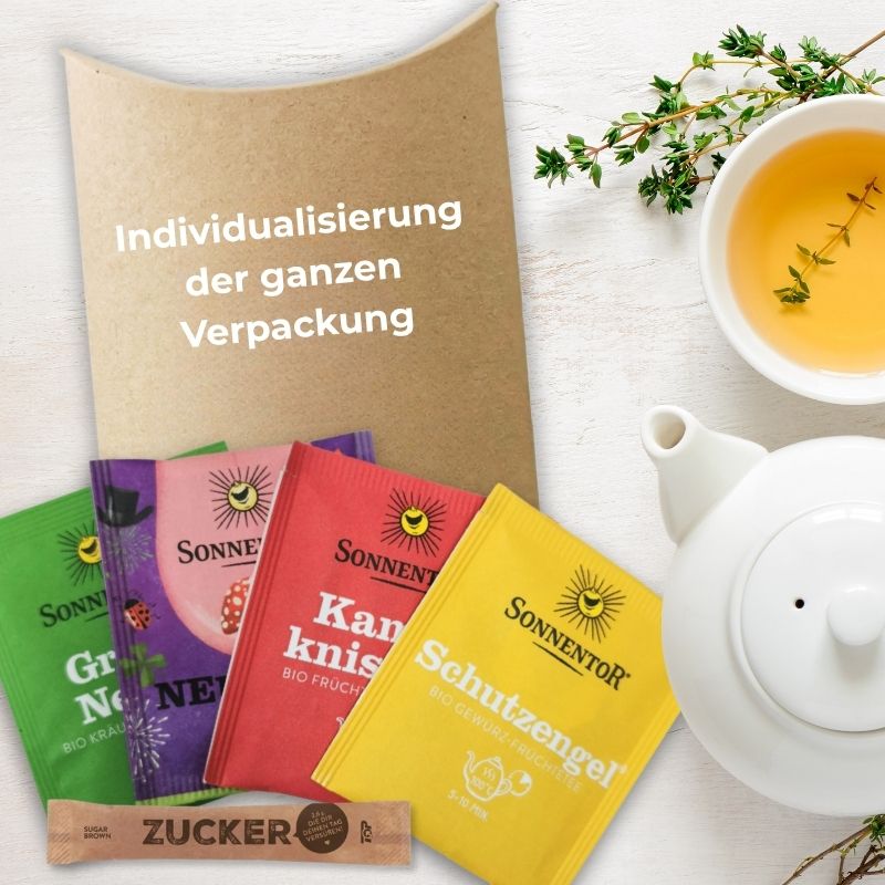 Weihnachtlich-winterliche Tee-Sets schön verpackt in Ihrem Design
